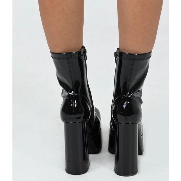 Princess Polly LIBBY PLATFORM Sock Boots BLACK Patent Size 9 New - Picture 6 of 12